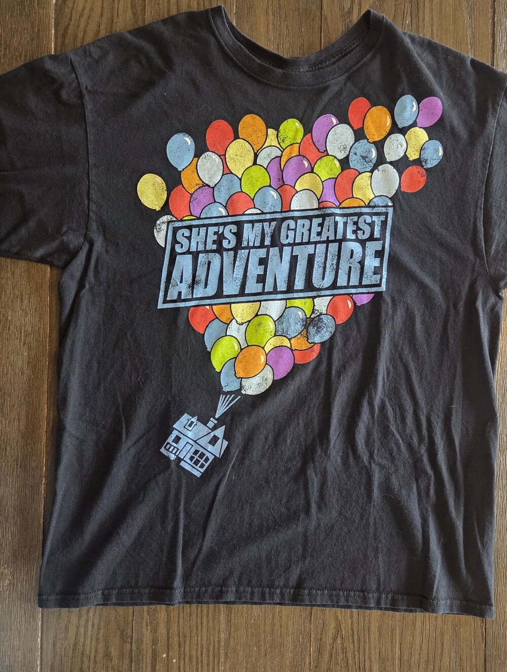Disney Black Short Sleeve Tee with Multicolor UP Balloon Graphic